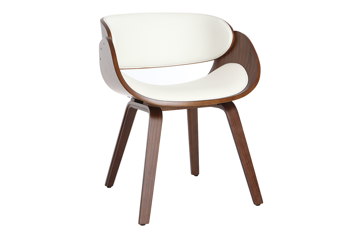 Chaise design blanc et bois fonc� noyer BENT