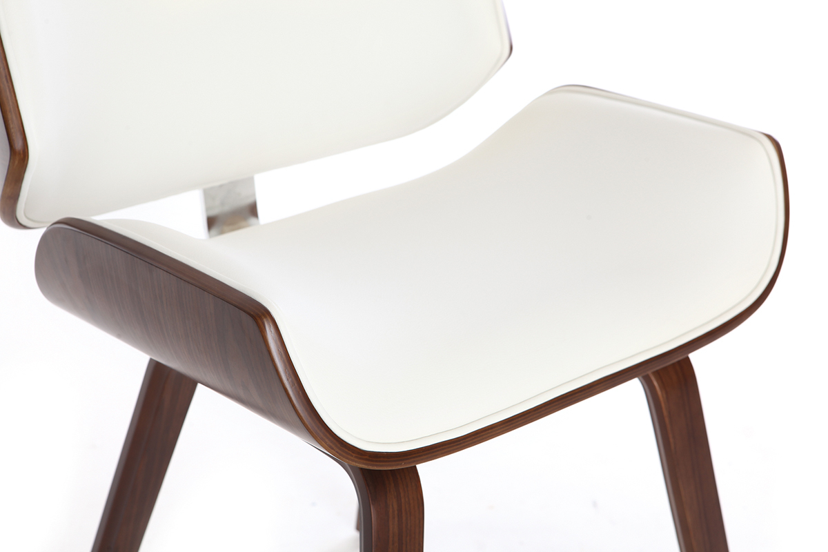 Chaise RUBBENS blanche et bois fonc�, vue de c�t�, assise incurv�e.