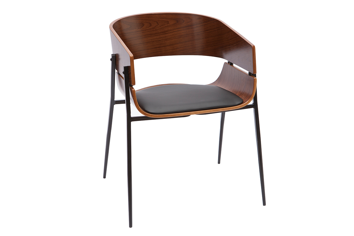 Chaise design bois fonc� et m�tal noir WESS