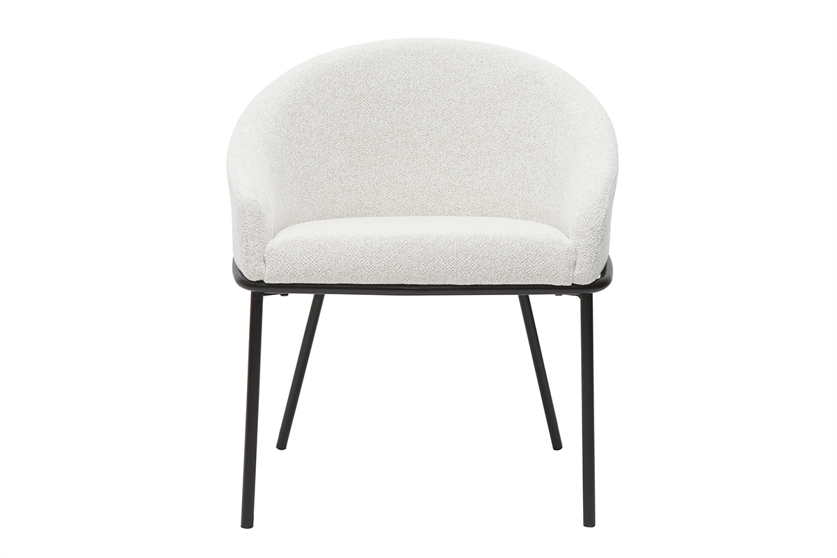 Chaise design en tissu velours chenille blanc cass� et m�tal noir JENNA