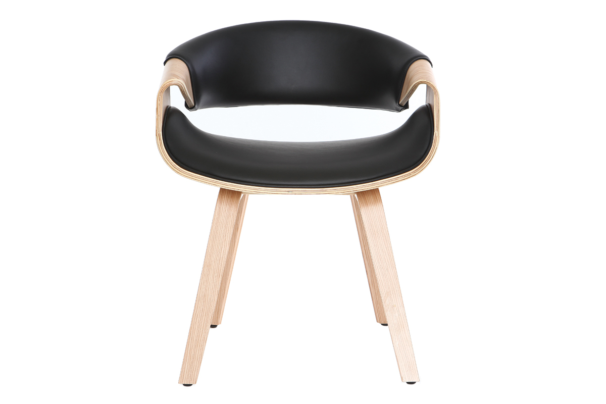 Chaise ARAMIS en bois clair et polyur�thane noir vue de face.