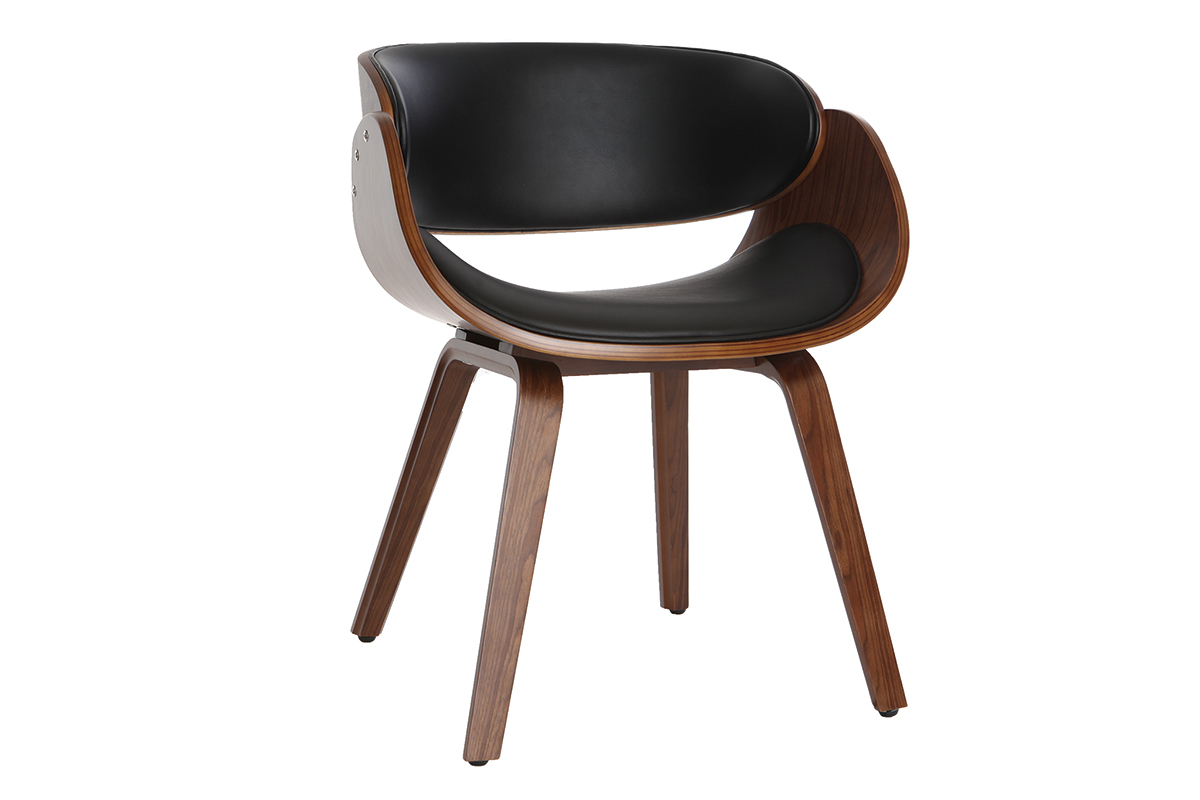 Chaise design noir et bois fonc� noyer BENT