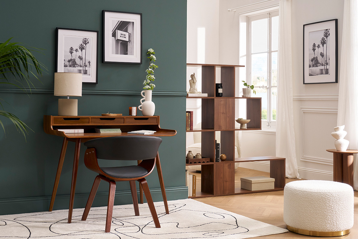 Chaise design noir et bois fonc� noyer OKTAV