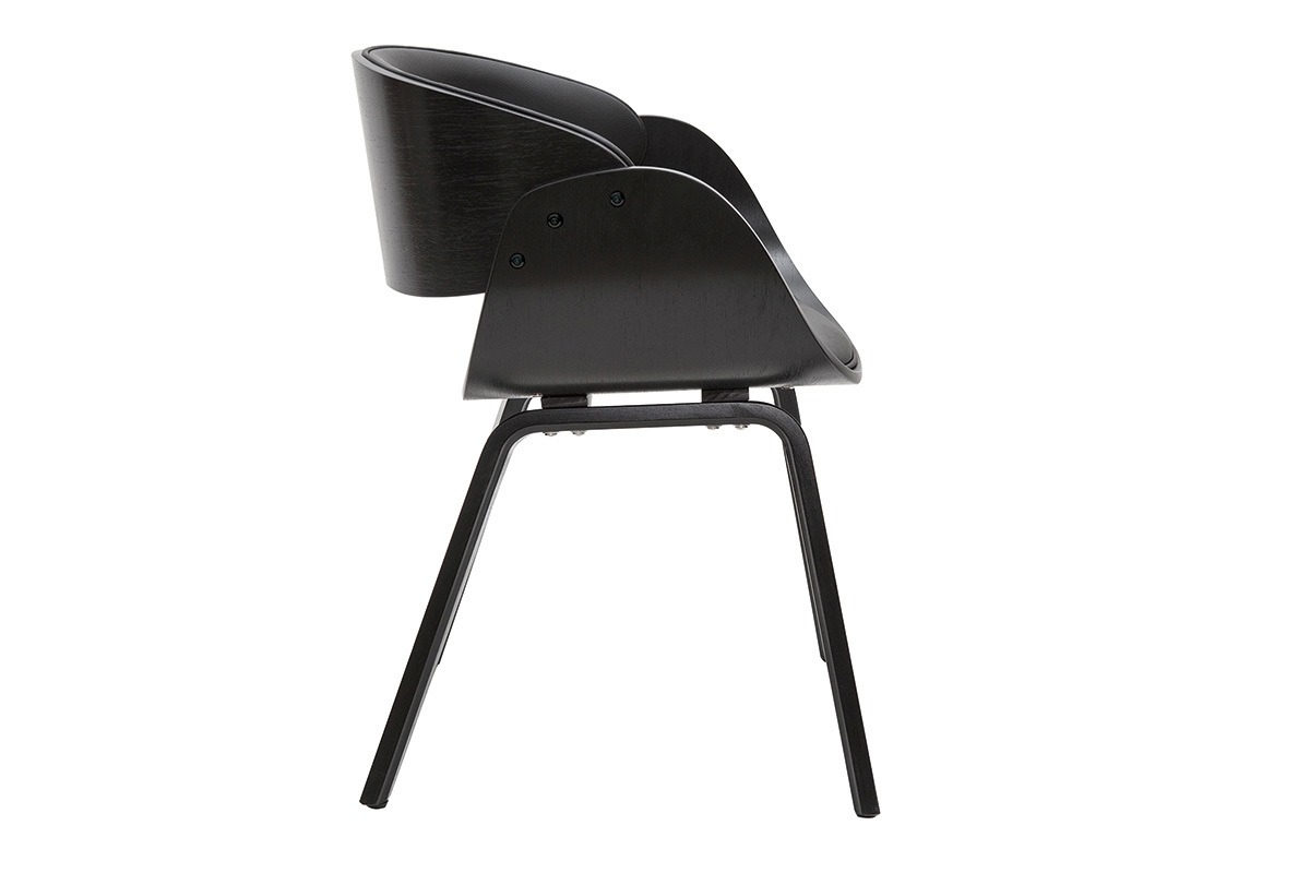 Chaise design noire BENT en bois, vue de c�t�.
