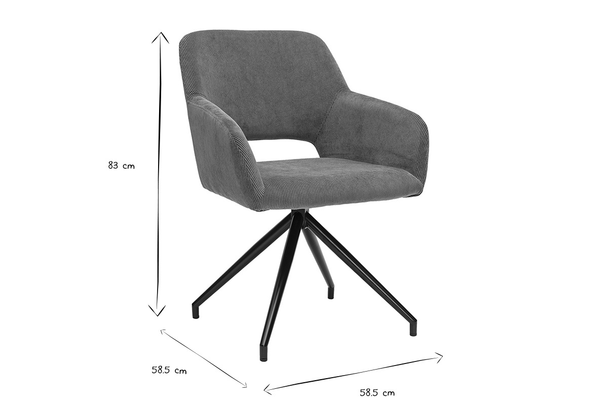 Dimensions de la chaise pivotante 360� LAURETTE en noir et blanc, hauteur 83 cm, profondeur et largeur 58,5 cm