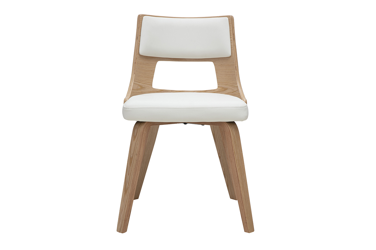 Chaise scandinave en bois clair avec assise rembourr�e blanche, design moderne et �l�gant.
