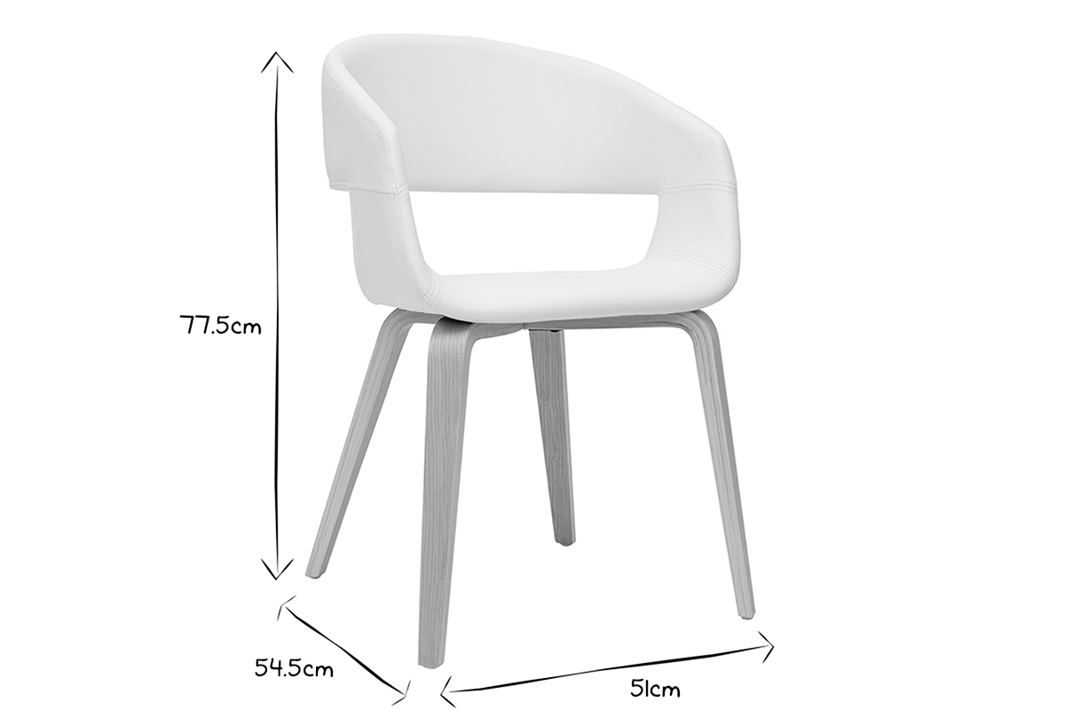 Chaise design blanc en noir et blanc, dimensions : 77,5 cm H, 54,5 cm P, 51 cm L.