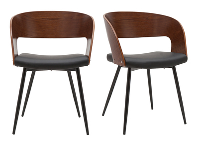 Chaises design bois fonc&eacute; noyer, assises et m&eacute;tal noirs (lot de 2) RIFF