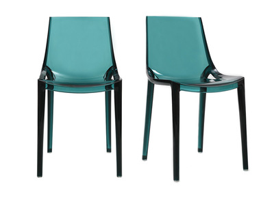 Chaises design empilables bleu p&eacute;trole transparent  int&eacute;rieur - ext&eacute;rieur (lot de 2) YZEL