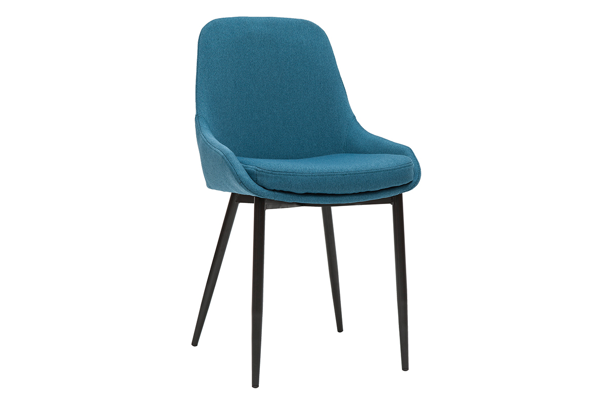 Chaises design en tissu bleu canard et m�tal noir (lot de 2) HOLO