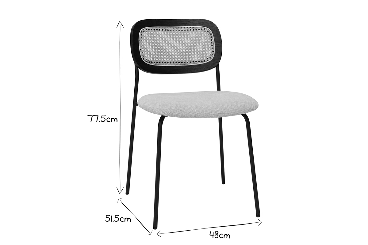 Chaises design en tissu effet velours textur� beige, m�tal noir et cannage rotin (lot de 2) MIRANDA