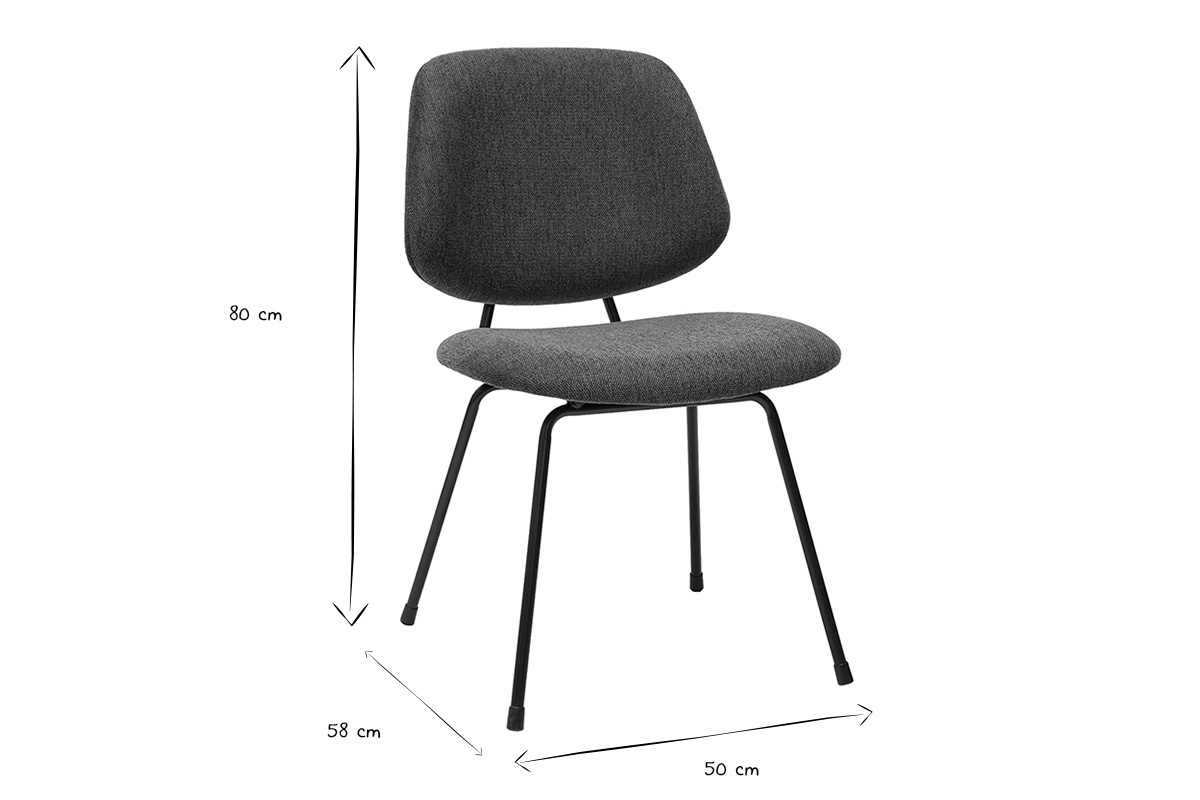 Dimensions des chaises BARNET en noir et blanc : 80 cm de haut, 58 cm de profondeur, 50 cm de largeur.