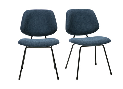 Chaises design en tissu effet velours textur&eacute; bleu fonc&eacute; et m&eacute;tal noir (lot de 2) BARNET