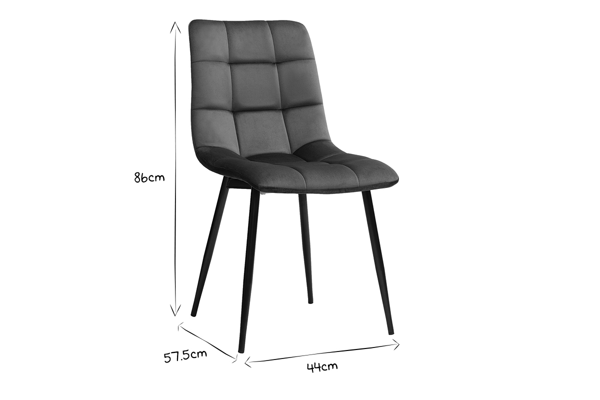 Chaises design en tissu velours bleu canard et m�tal noir (lot de 2) MAXWELL