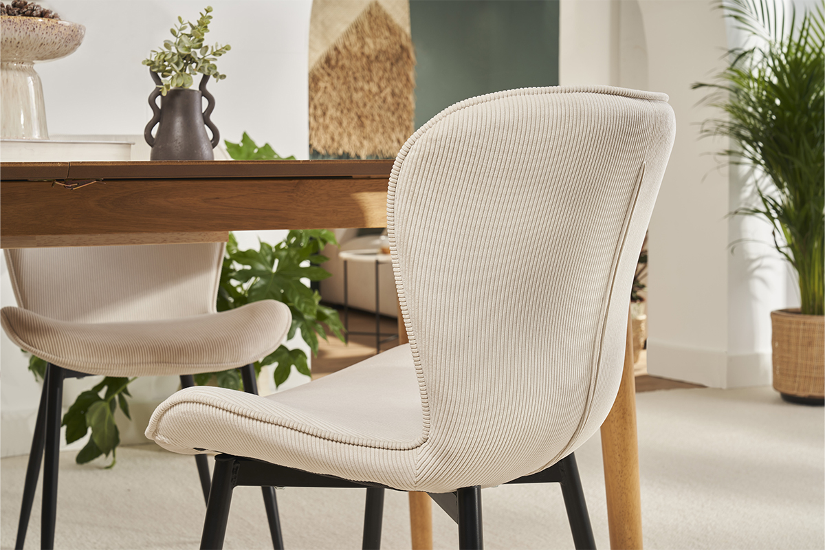 Chaises design en tissu velours c�tel� beige et m�tal noir (lot de 2) ADDICT