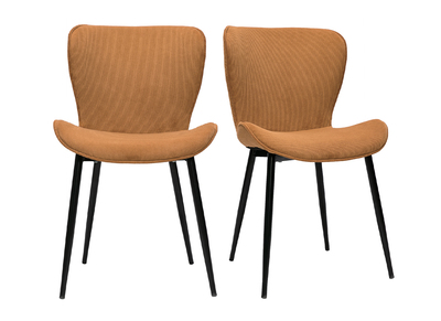 Chaises design en tissu velours c&ocirc;tel&eacute; jaune curry et m&eacute;tal noir (lot de 2) ADDICT