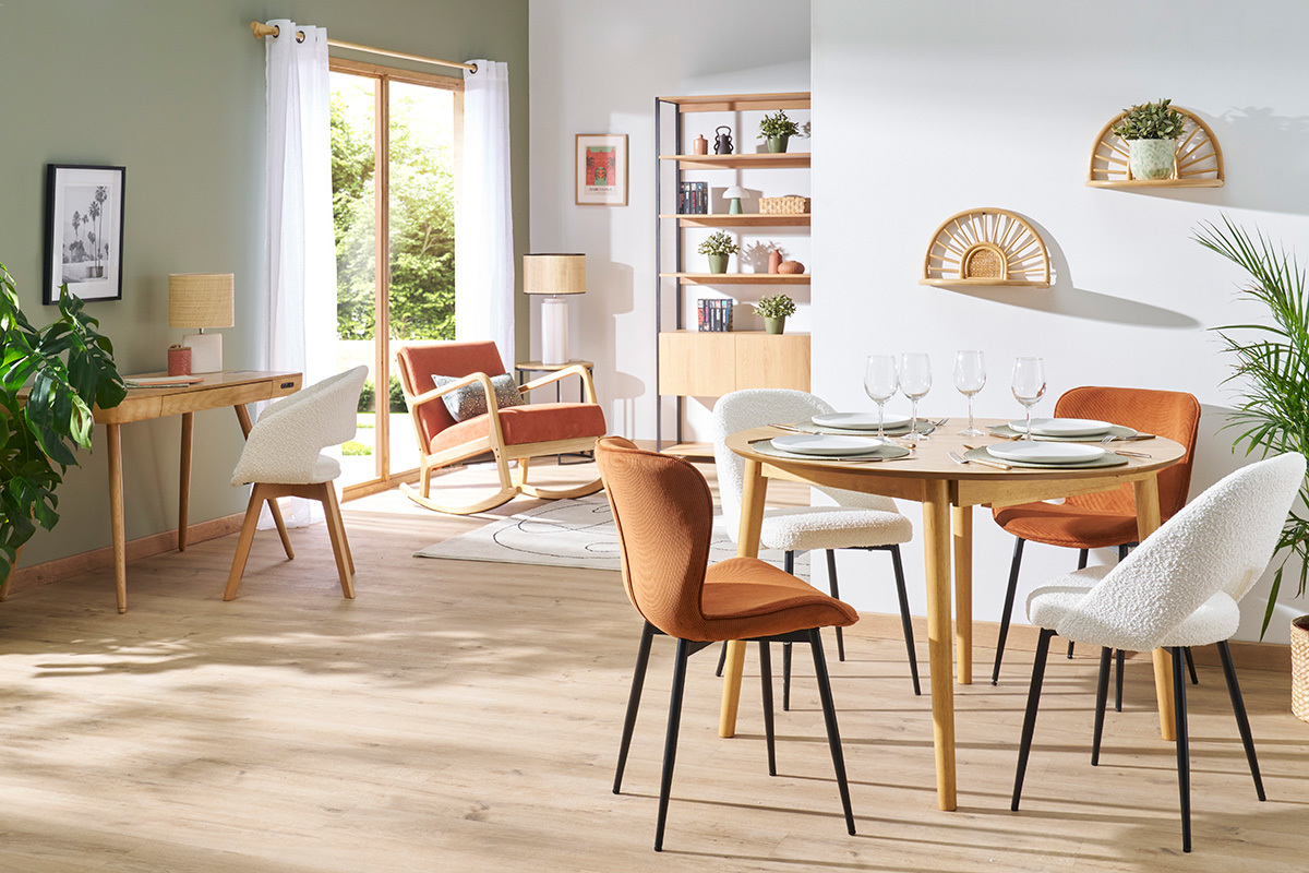 Chaises design en tissu velours c�tel� terre br�l�e et m�tal noir (lot de 2) ADDICT