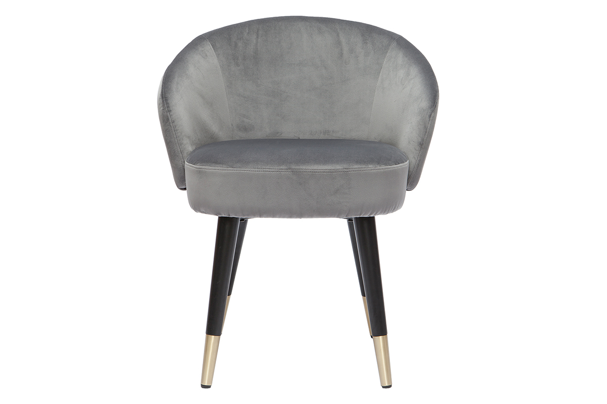 Chaises design en tissu velours gris, bois noir et m�tal dor� (lot de 2) BRIZO