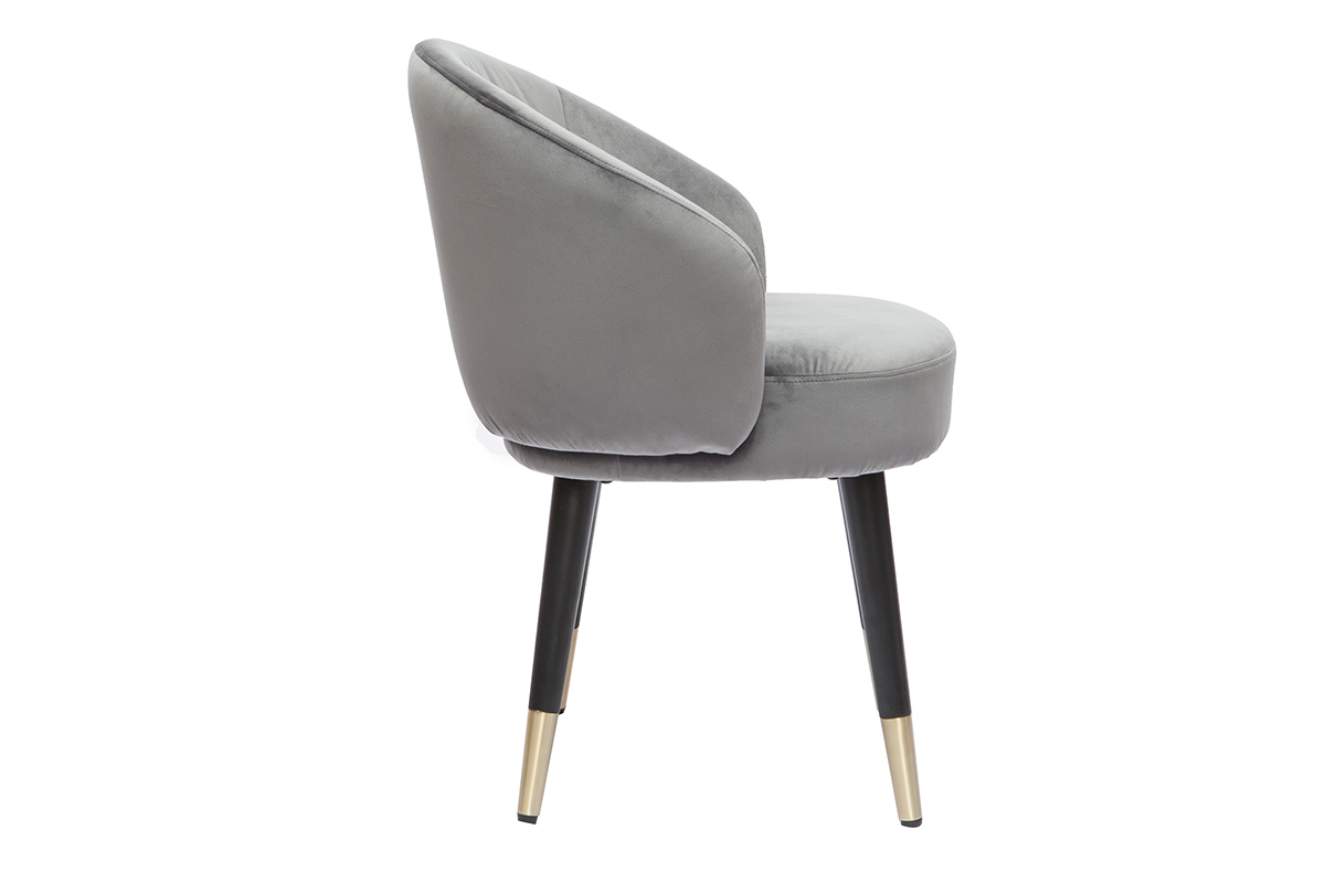 Chaises design en tissu velours gris, bois noir et m�tal dor� (lot de 2) BRIZO