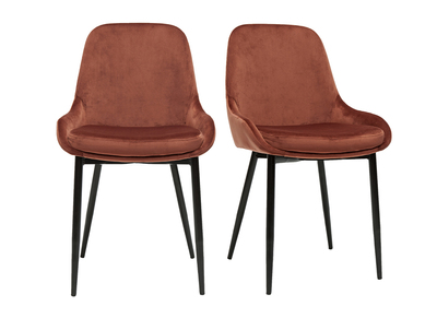 Chaises design en tissu velours rouge tomette et m&eacute;tal noir (lot de 2) HOLO