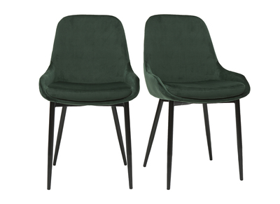 Chaises design en tissu velours vert fonc&eacute; et m&eacute;tal noir (lot de 2) HOLO