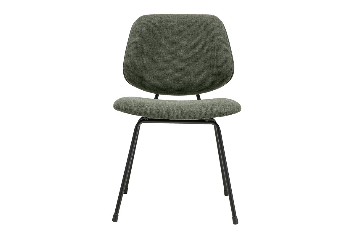 Chaise design en tissu vert kaki et m�tal noir, vue de face