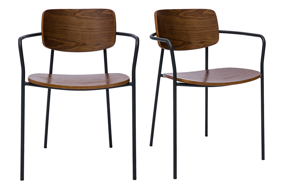 Chaises en bois fonc� noyer et m�tal noir (lot de 2) SUSAN