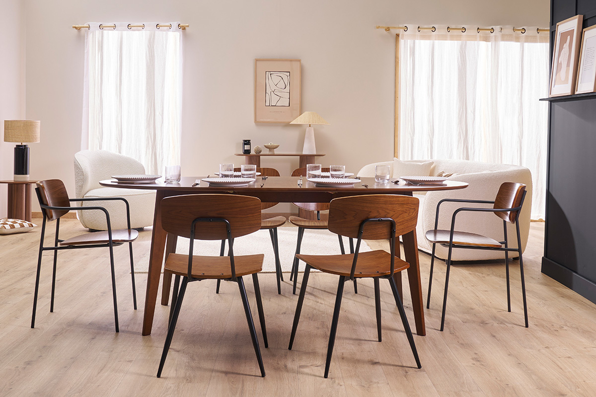 Chaises en bois fonc� noyer et m�tal noir (lot de 2) SUSAN