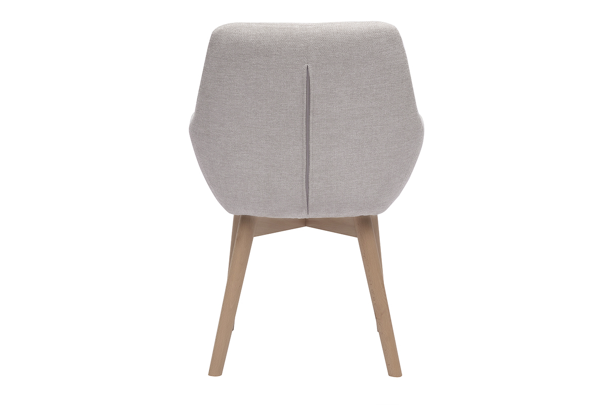 Vue arri�re de la chaise en tissu effet velours beige et pieds en bois clair.