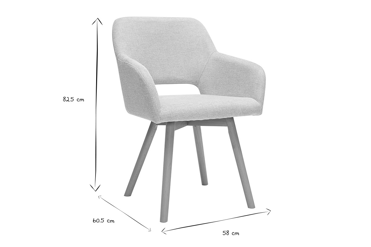 Dimensions de la chaise LAURETTE en noir et blanc : L58 x P60.5 x H82.5 cm