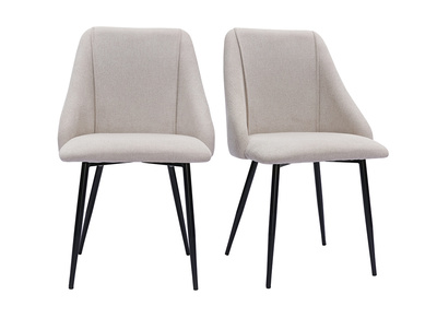 Chaises en tissu effet velours textur&eacute; beige et m&eacute;tal noir (lot de 2) HIGGINS