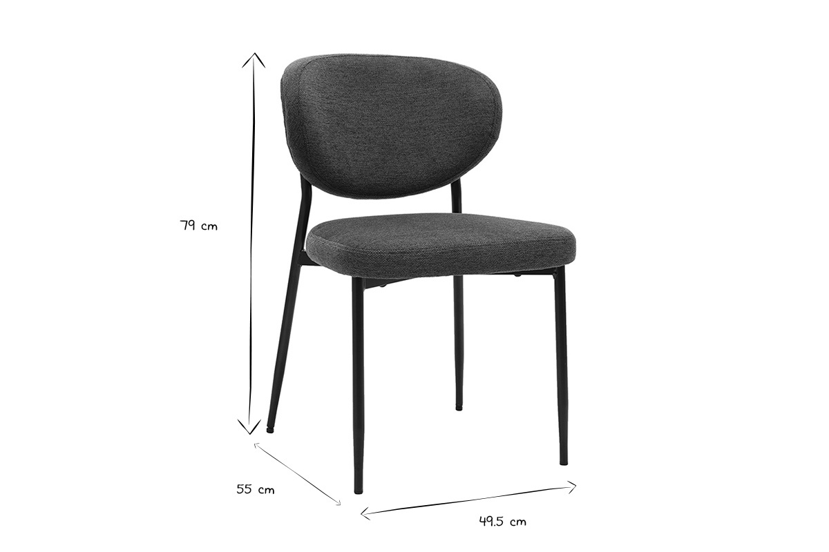 Chaise BREKA en noir et blanc avec dimensions: L49,5 x P55 x H79 cm.