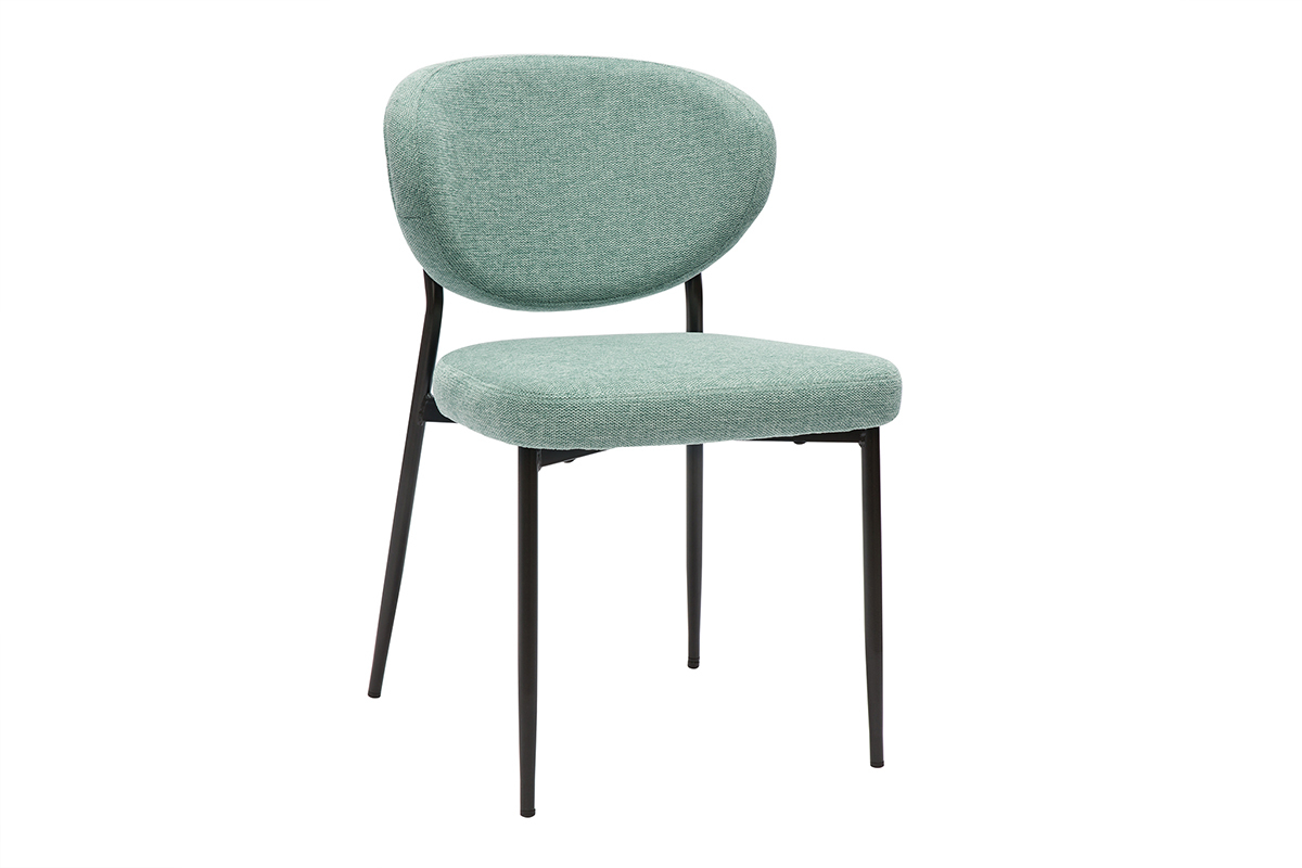 Chaise en tissu vert c�ladon et m�tal noir, vue de 3/4.