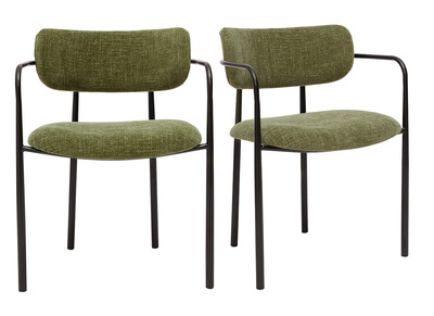 Chaises en tissu effet velours textur&eacute; vert kaki et m&eacute;tal noir (lot de 2) SWIFT