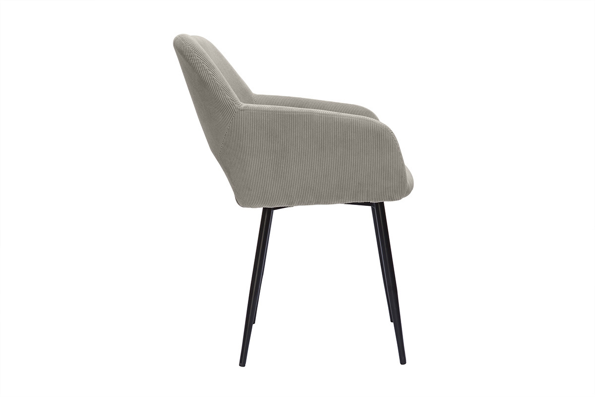 Chaises en tissu velours c�tel� taupe et m�tal noir (lot de 2) LAURETTE