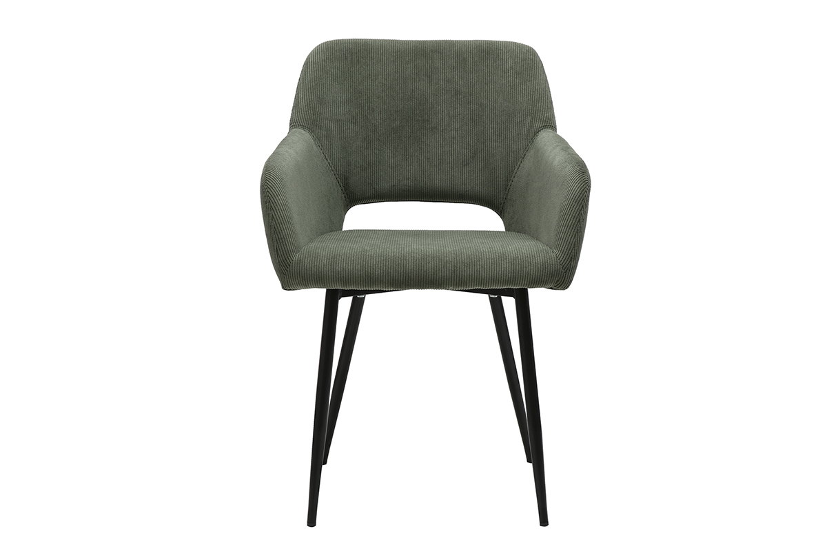 Chaises en tissu velours c�tel� vert kaki et m�tal noir (lot de 2) LAURETTE