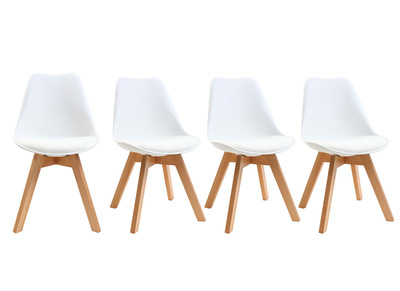 Chaises scandinaves blanc et bois clair massif (lot de 4) PAULINE