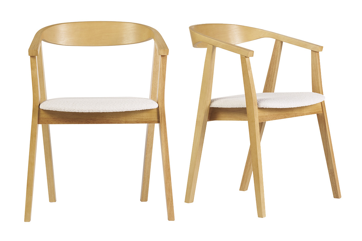 Chaises scandinaves bois clair et tissu effet laine boucl�e blanc (lot de 2) BAHIA