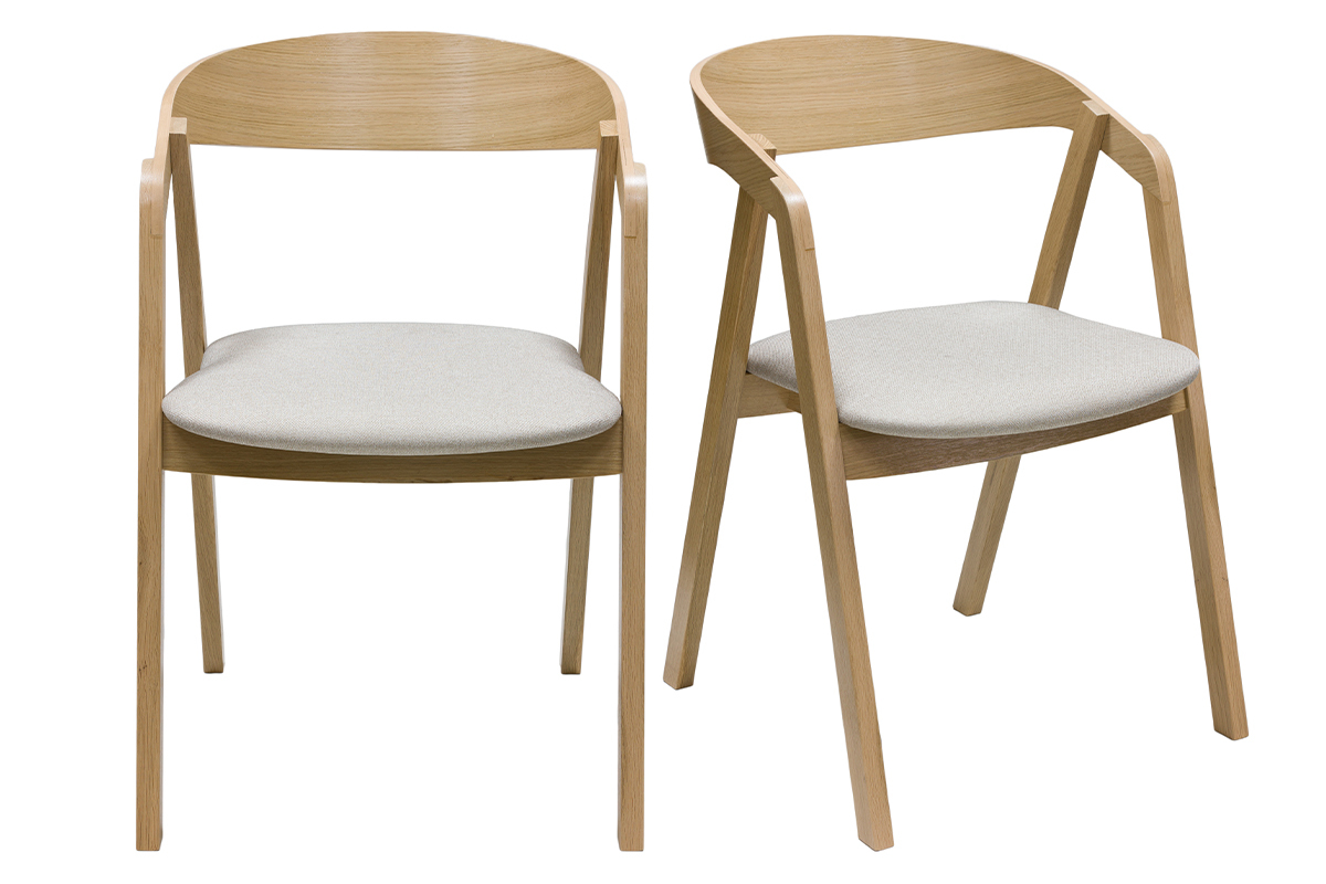 Chaises scandinaves empilables en bois clair ch�ne et tissu beige (lot de 2) LOVA