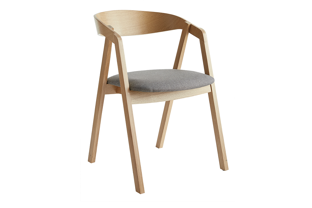 Chaises scandinaves empilables en bois clair ch�ne et tissu gris (lot de 2) LOVA