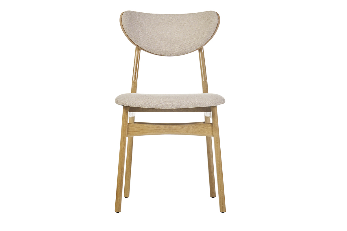 Chaises scandinaves en tissu effet laine boucl�e beige et bois clair ch�ne massif (lot de 2) MAYA