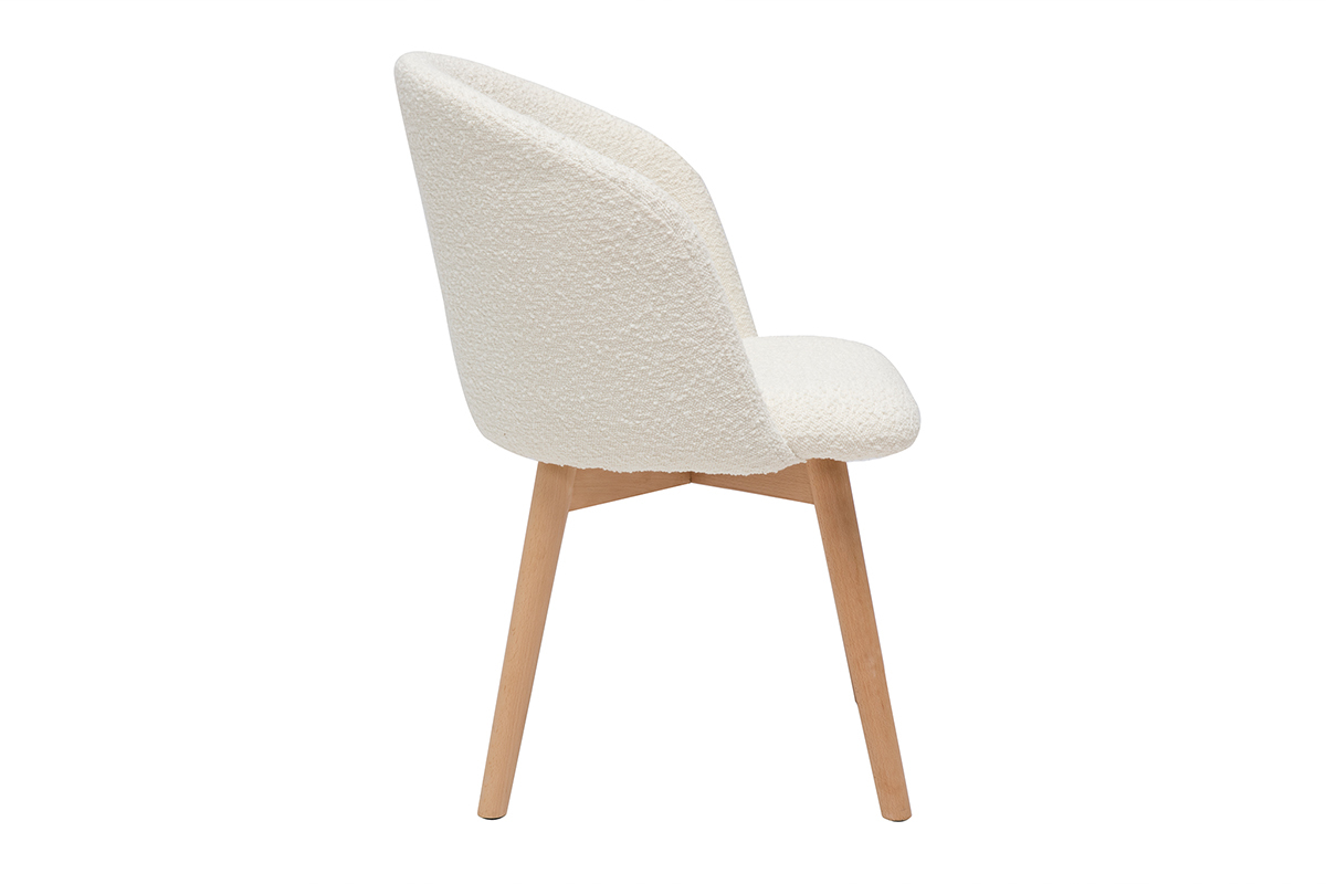 Chaises scandinaves en tissu effet laine boucl�e blanc cass� et bois clair massif (lot de 2) VANITY
