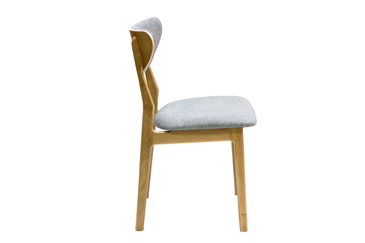 Chaises scandinaves en tissu effet velours textur� gris chin� et bois clair ch�ne massif (lot de 2) MAYA