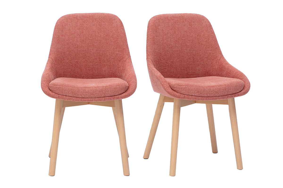 Chaises scandinaves en tissu effet velours textur� terracotta et bois clair massif (lot de 2) HOLO
