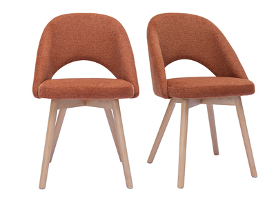 Chaises scandinaves en tissu effet velours textur&eacute; terre br&ucirc;l&eacute;e et bois clair (lot de 2) COSETTE
