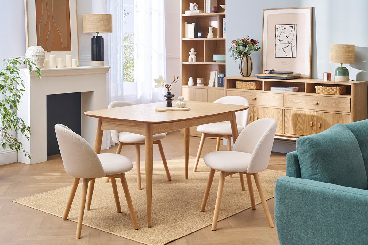 Chaises scandinaves en tissu naturel et bois clair massif (lot de 2) CELESTE