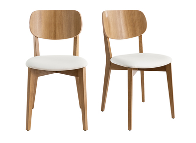 Chaises vintage en bois clair ch&ecirc;ne et blanc (lot de 2) LUCIA
