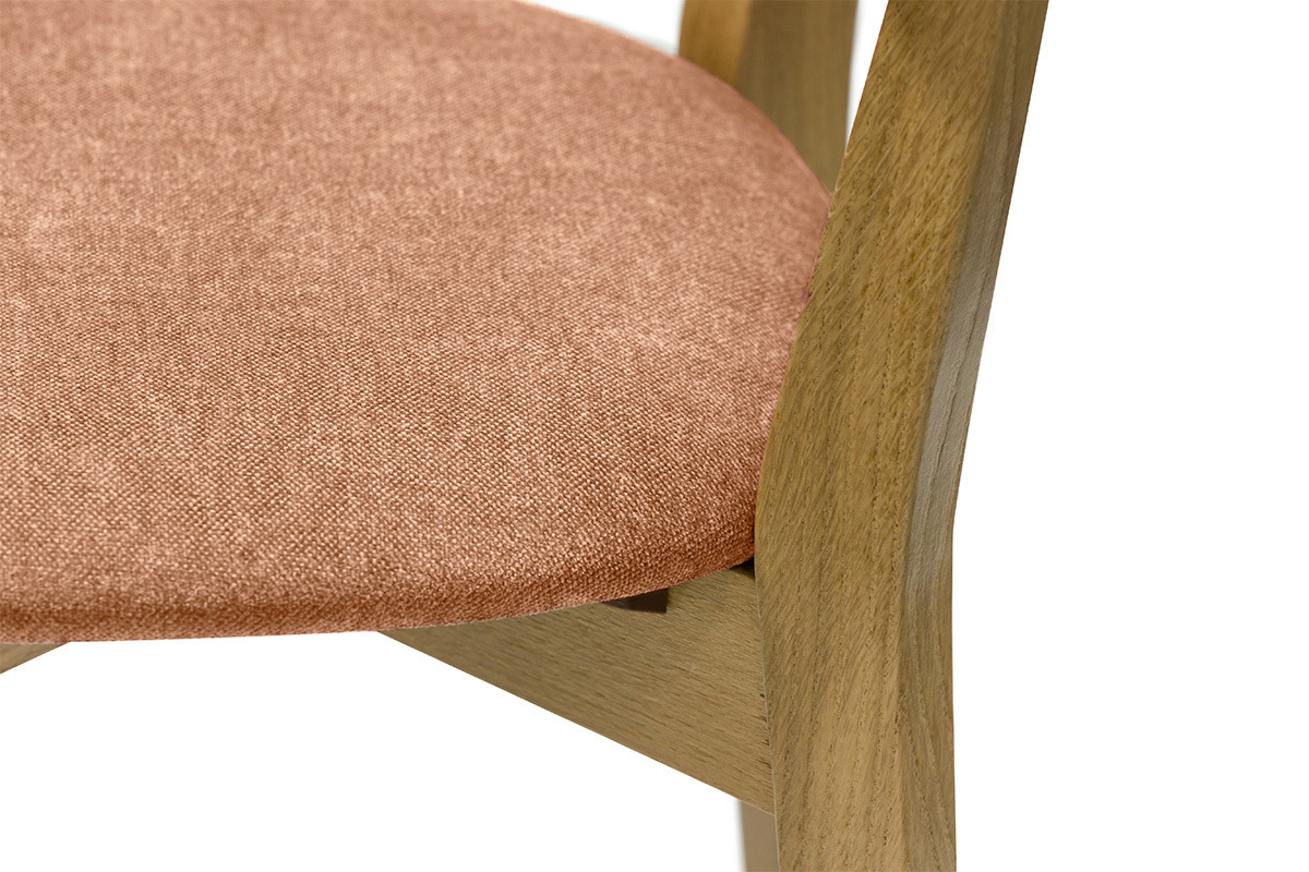 Chaises vintage en bois clair ch�ne et tissu effet velours terracotta (lot de 2) LUCIA