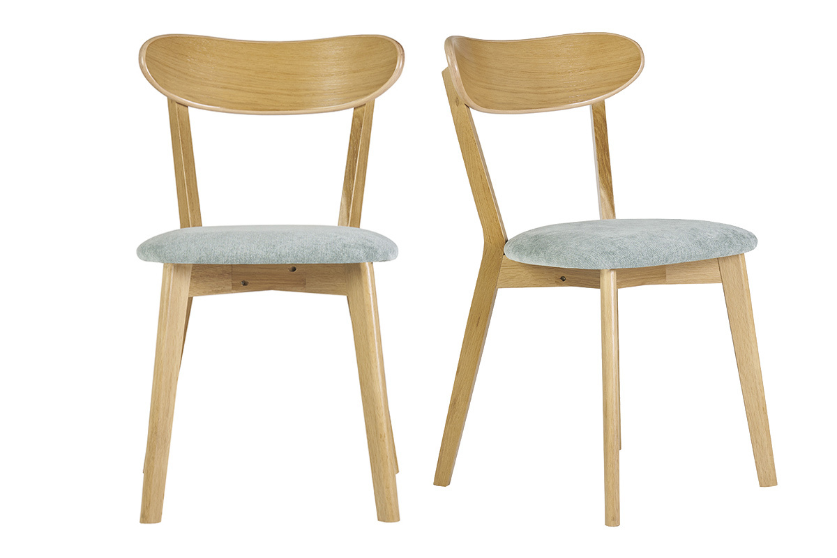 Chaises vintage en bois clair ch�ne et tissu effet velours vert c�ladon (lot de 2) DOVE