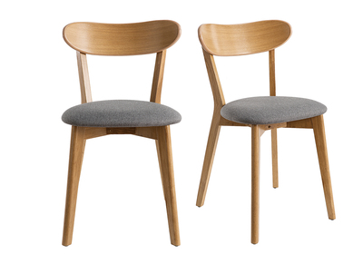 Chaises vintage en bois clair ch&ecirc;ne et tissu gris (lot de 2) DOVE